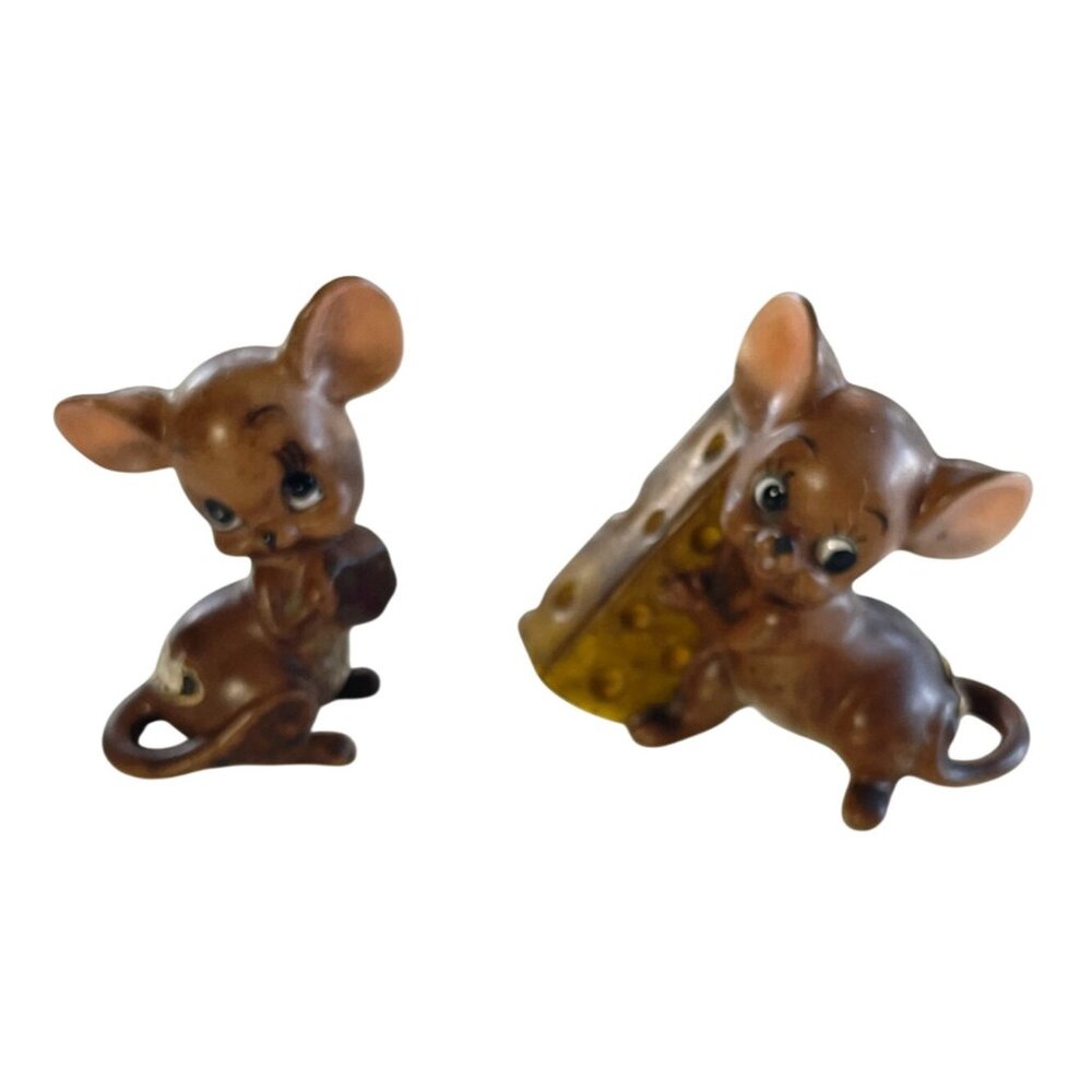 Vintage Japan Josef Originals Set of 2 Mouse Figurine with Cheese Design 3" Tall